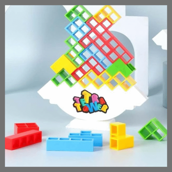 Jouet de construction d’équilibre en bois, blocs Tetris empilables multicolores pour enfants