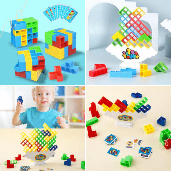Jouet de construction d’équilibre en bois, blocs Tetris empilables multicolores pour enfants