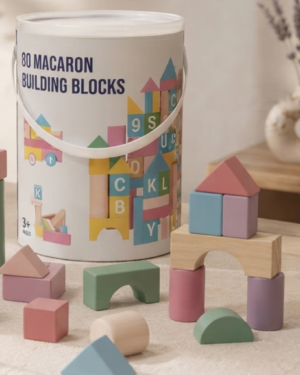 Blocs de Construction en Bois - Seau de 80 Formes en Bois