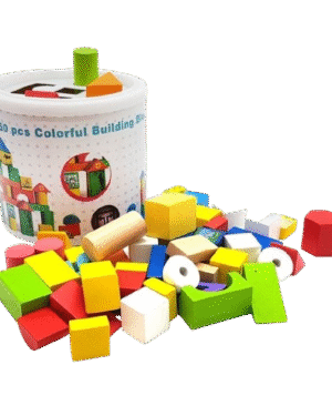 Blocs de construction en bois naturel et coloré, 50 pièces dans un seau de rangement