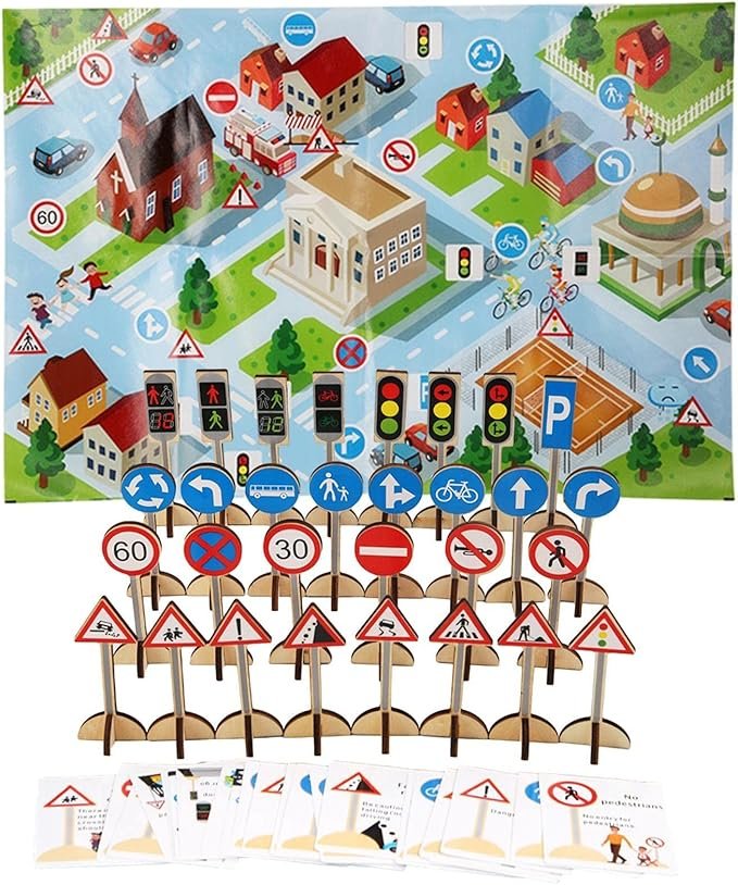 Jouet éducatif Mini Panneaux De Signalisation - Kit Sécurité Routière Pour Enfants, Garçons Et Filles, Modèles Plastique Colorés