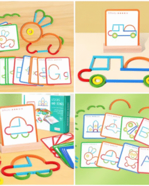 Bâtons et Anneaux en bois Montessori : lettres, animaux & formes géométriques