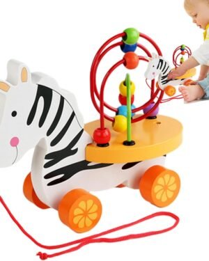 Montagnes russes à perles musicales en bois – jouet éducatif à motifs d’animaux pour enfants.