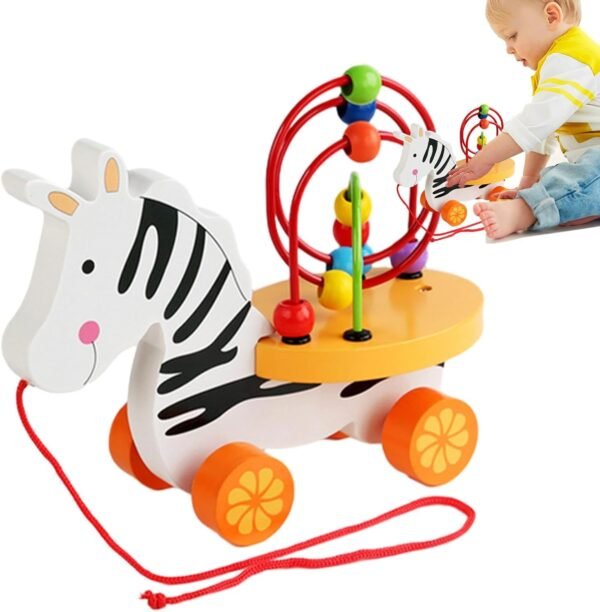 Montagnes russes à perles musicales en bois – jouet éducatif à motifs d’animaux pour enfants.