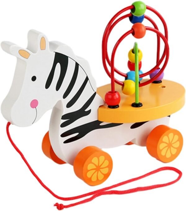 Montagnes russes à perles musicales en bois – jouet éducatif à motifs d’animaux pour enfants.