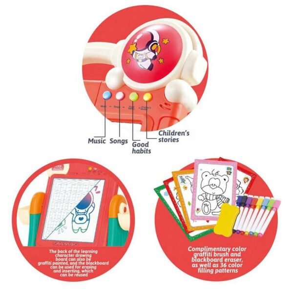 tableau de dessin double face et jeu de briques éducatif 2-en-1 pour enfants, avec musique et cartes de coloriage