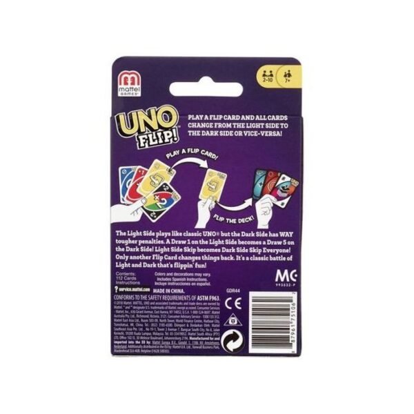 UNO Flip – jeu de cartes recto verso pour famille, stratégie et amusement pour enfants et adultes.