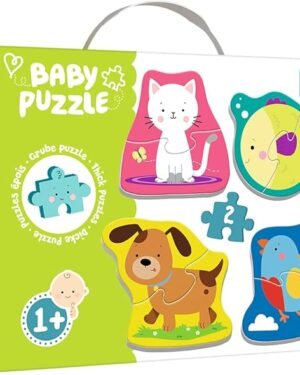 Puzzle Montessori pour bébés avec 4 animaux et 8 pièces faciles à assembler.