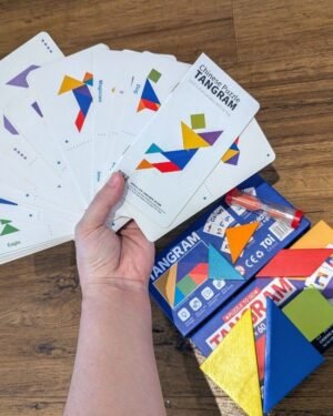 Jeu de Tangram éducatif en bois avec 60 cartes et sablier pour enfants