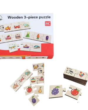 Puzzle Montessori en bois d’association animaux, fruits, légumes et véhicules pour enfants