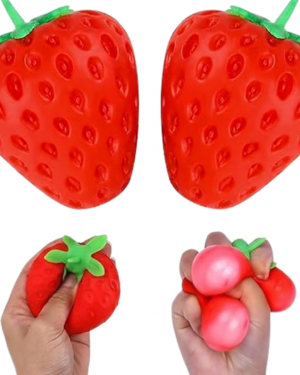 Balle anti-stress en forme de fraise en TPR souple pour enfants