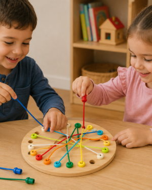 Jeu de lacets Montessori en bois pour développer la motricité fine