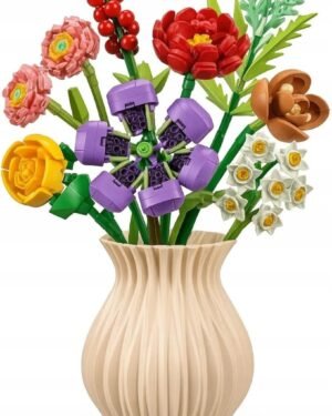 Bouquet de fleurs en blocs de construction colorés avec vase rose